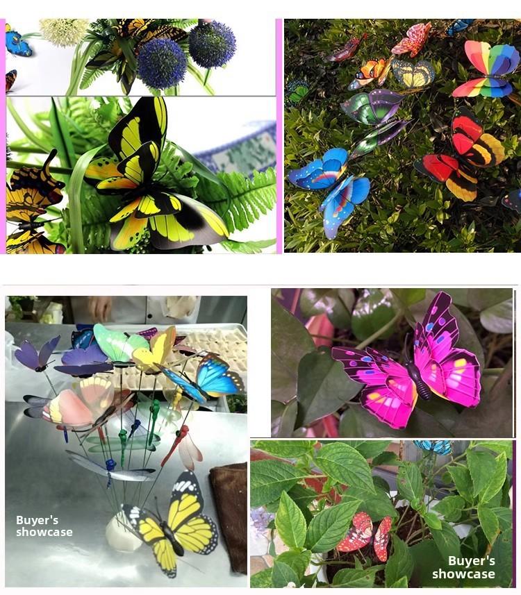 3D three-dimensional PVC simulated butterfly for outdoor garden decoration, creative gardening arrangement, simulated butterfly with stake, pack of 10