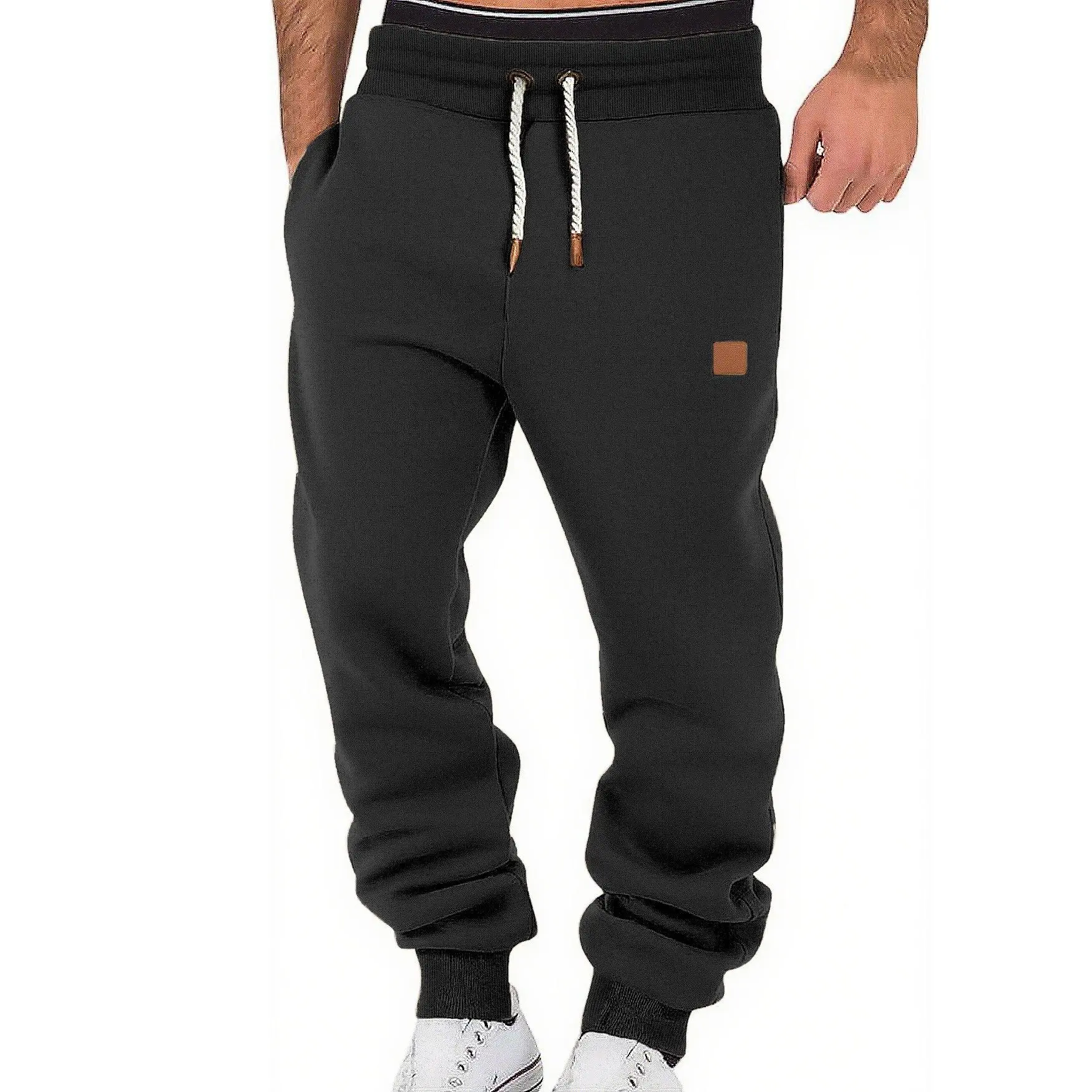 Men's Spring Autumn Solid Color Jogger Pants, European American Style Trendy Casual Sports Loose Stacked Sweatpants