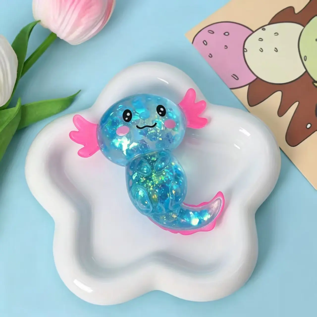 Colorful Newt Mallow Toy, Soft Elastic Newt Stress Relief Gift, Fun Squeeze Birthday Party Item, Anxiety Relief Present