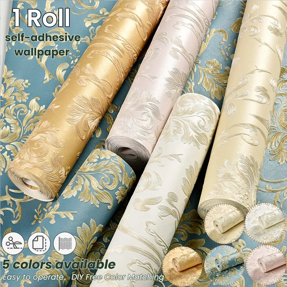 Vintage European Damask Peel and Stick Wallpaper, 53cm Width Embossed Floral, Mould-Proof, Luxury DIY Decor for Bedroom Living Room
