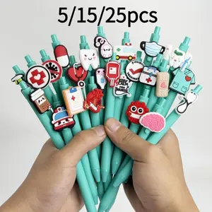 5/15/25pcs Creative Minimalist Medical Doctor Stretchable Ballpoint Pen Campus Design Back to School Season Doctor Series Pressing Neutral Pen Color Random