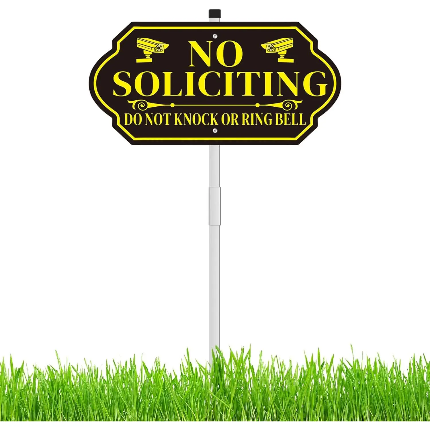 No Soliciting Sign with Stake for House - Adjustable Height Heavy Duty  Yard Sign - 14" x 7" with 28" Stake for Front Door Outdoor
