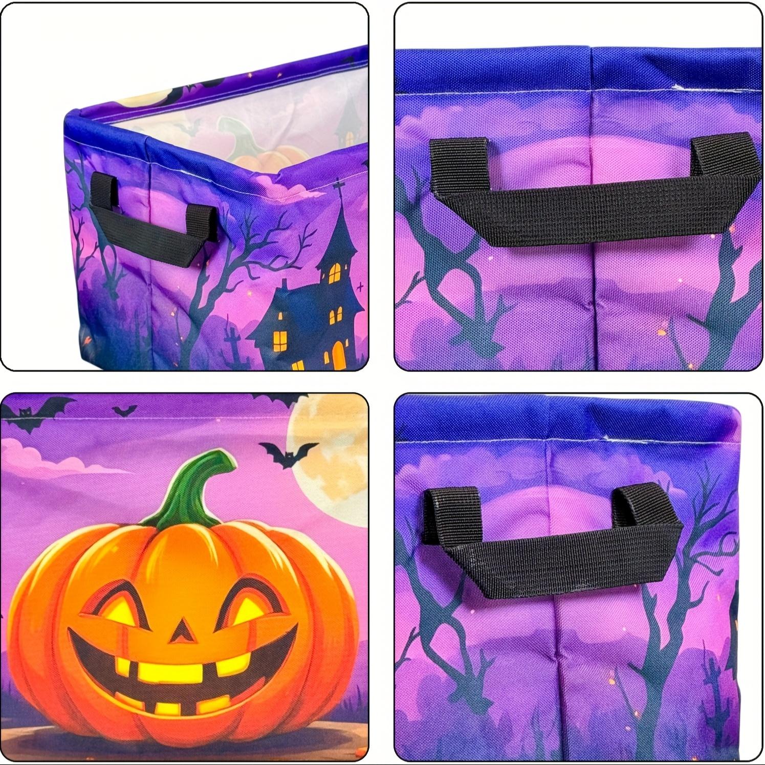 Halloween Pumpkin Design Collapsible Oxford Fabric Hamper, Square Foldable Storage Basket With Handles, Multipurpose Organizer Bin, Gift Basket Teacher Basket Book Basket, Halloween Basket, Fall Basket, Halloween Baskets, Spooky Basket, Laundry Baskets