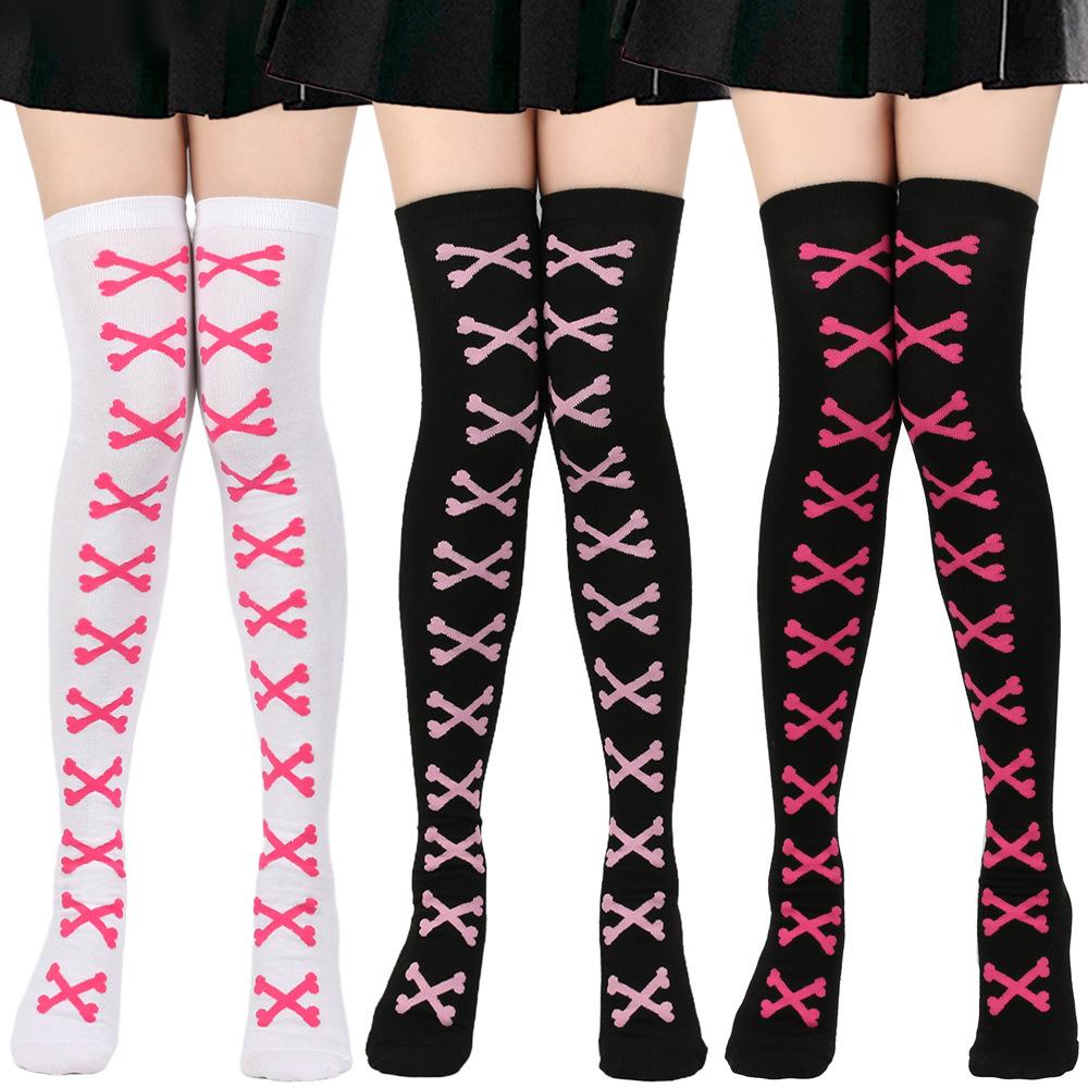 3 pairs Over-The-Knee Black White Pink Lolita Stockings