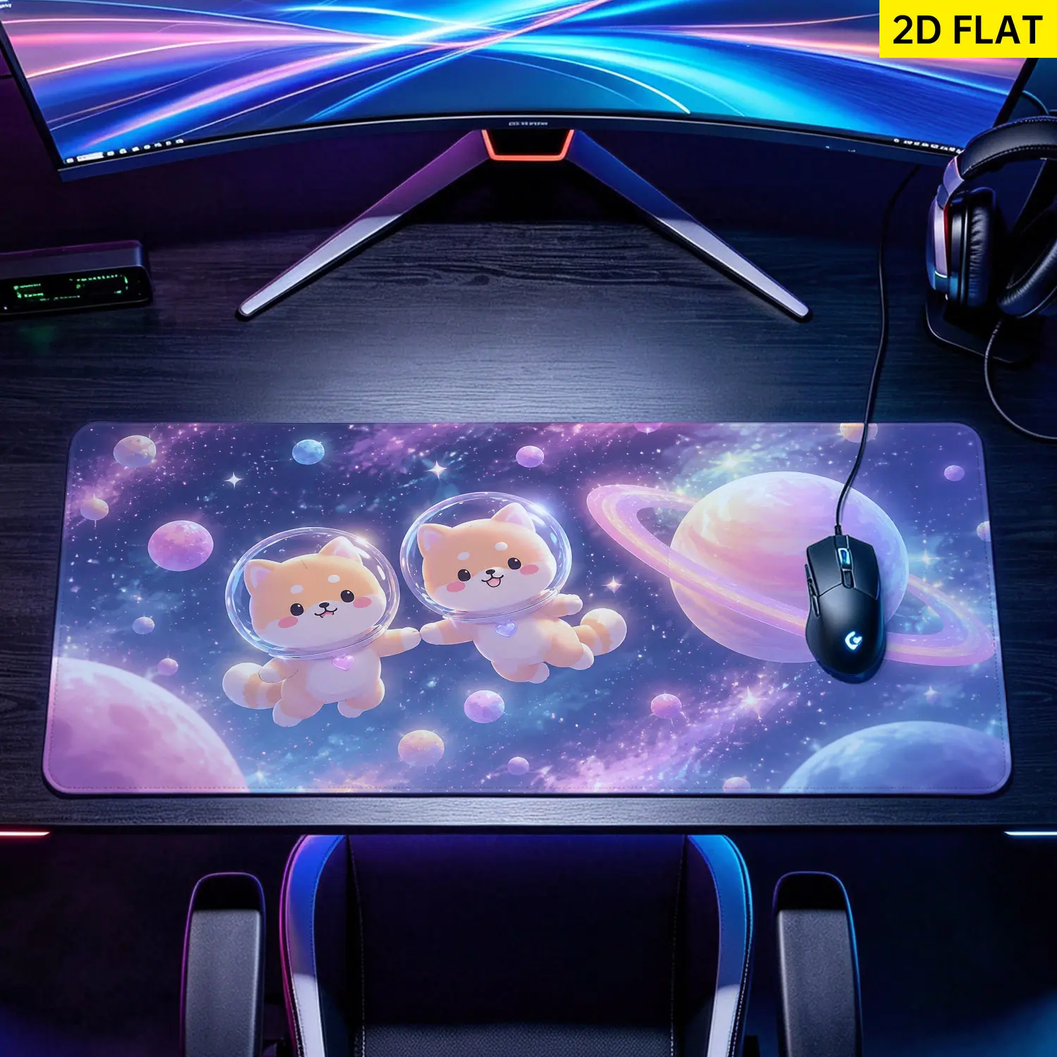 Extra Large cute Shiba Inu in space Mouse Pad,Non Slip Rubber Pad,Desktop Decoration Drotection Pad,Washable,Lock Edge Multi Size,Premium Multipurpose Mousepad For Office,Workstation,Gift for Family and Friends