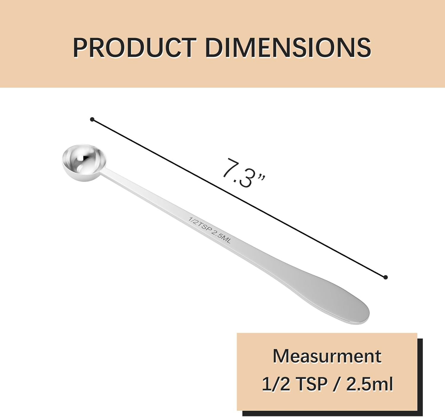 1 count 1/2 Teaspoon(1/2tsp, 1/6tbsp, 2.5 ml) Single Measuring Spoon, Extra-long Handle Individual Measure Scoop, Stainless Steel Spoons Only