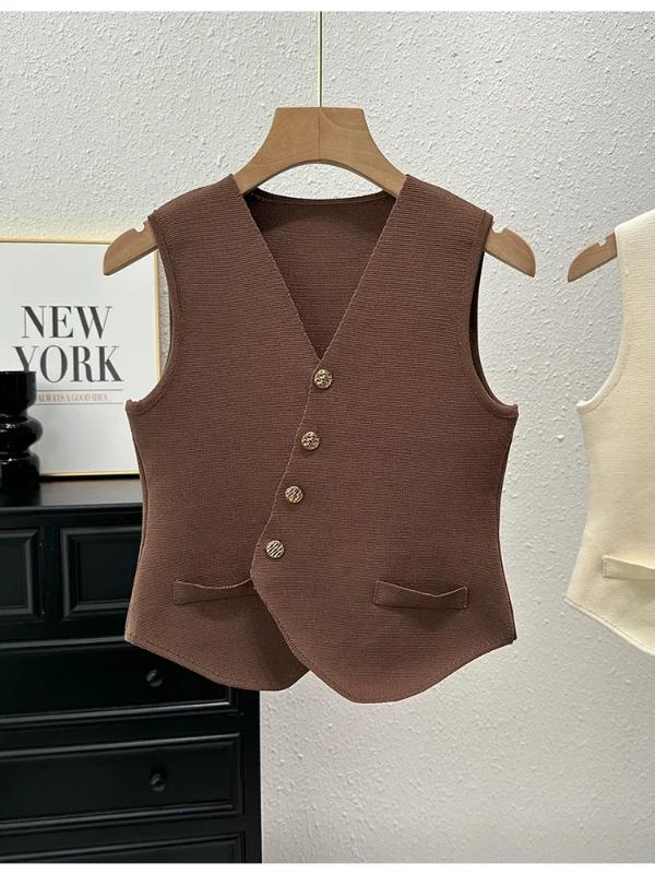 Aria Muse  2026 Summer Female Fashion Solid Single Breasted Tank Tops Knitted V-Neck Sleeveless Slim Women Vest