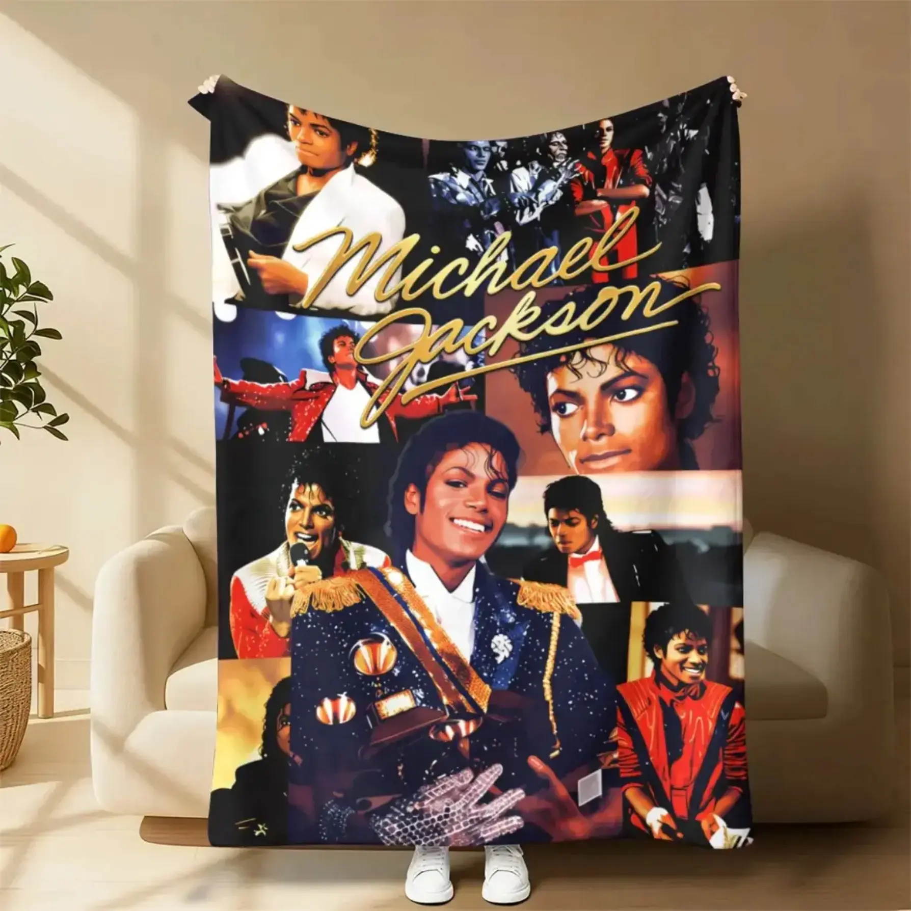 Michael Jackson King of Pop Art Collage Flannel Fleece Blanket MJ Music Legend Retro Y2K Plush Throw Cozy Aesthetic Room Decor Bed Sofa Couch Collectible Memorabilia Gift for Pop Music Fans