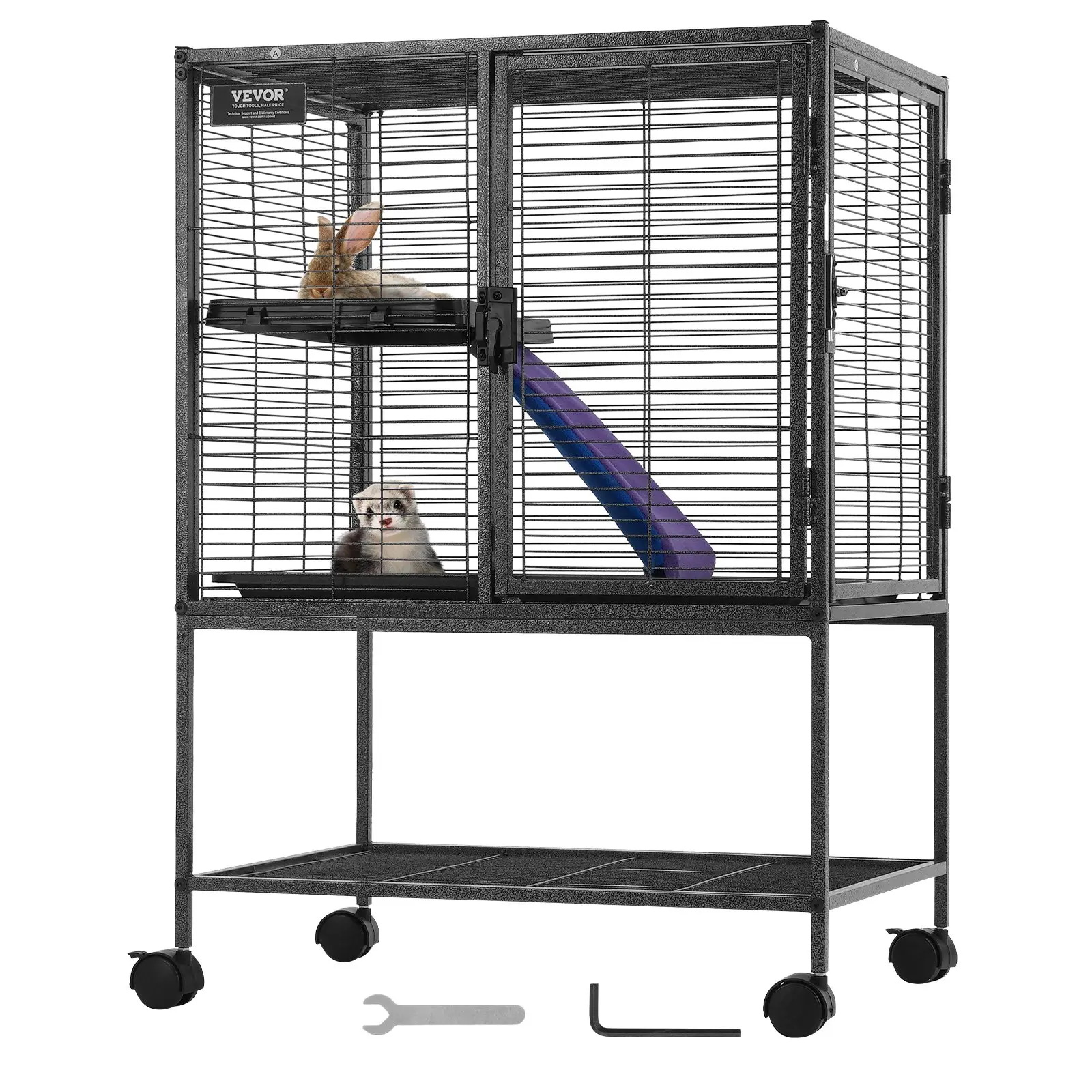 【DealsForYouDays】VEVOR 34" Rolling Metal Ferret Cage, Large 2-Tier Cage, Small Animal Cage with Ramps Tray, Easy to Set up for Pet Rats, Hamster, Guinea Pig, Chinchilla, Squirrel, Hedgehogs, Bunny