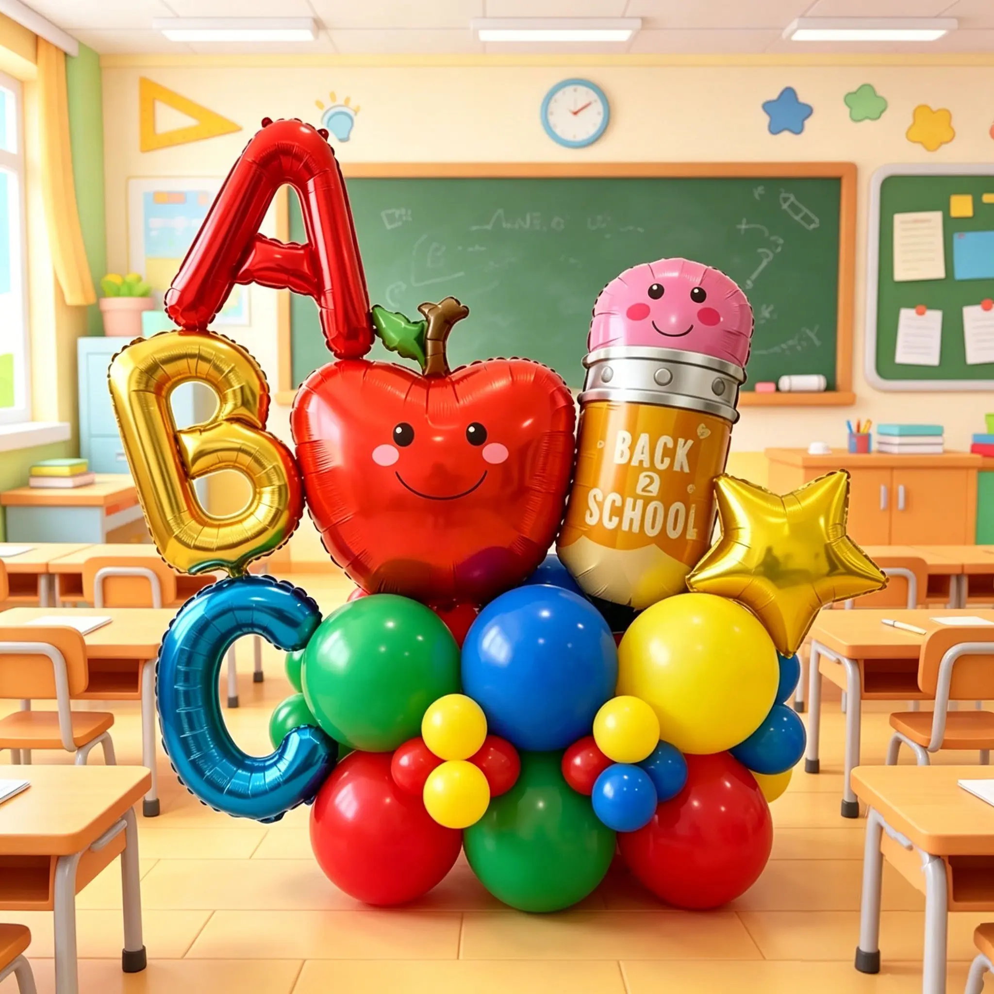 31-Piece Back-To-School Balloon Set, Aluminum Foil & Latex Balloons, Abc Letters, Apple, Pencil, Star Shapes, Classroom Decoration, Balloon Decorations