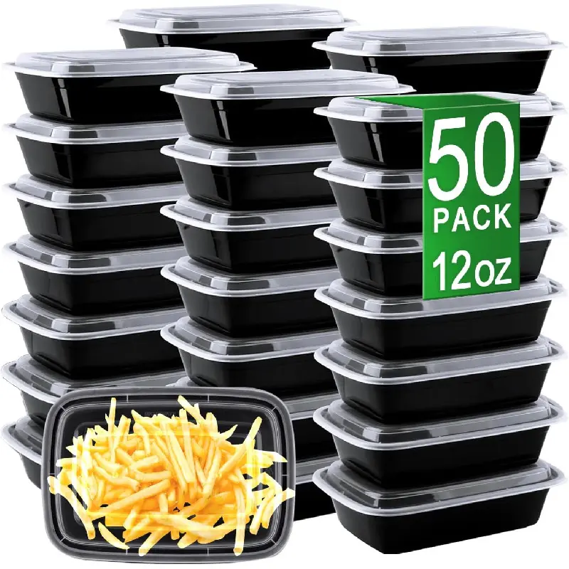 Meal Prep Containers, 50 Pack 12oz Disposable Take Out Food Storage Containers with Leakproof Lids, Reusable Plastic To Go Lunch Boxes, BPA Free, Microwave/Dishwasher/Freezer Safekb