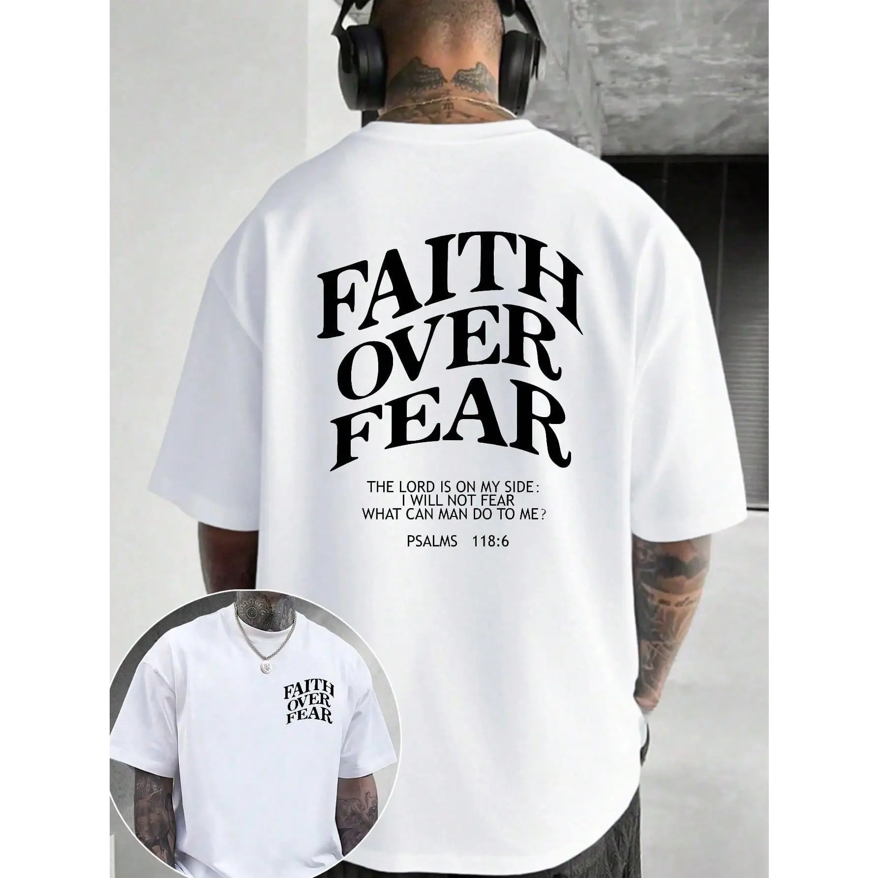Men's Graphic T-Shirt Faith Over Fear Daily Wear 100% Cotton Unisex Gift Idea For Him Her Streetwear Design Comfortable Casual Top