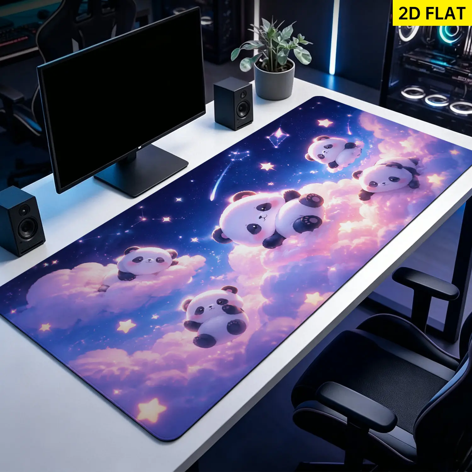Extra Large cute panda in starry night sky Mouse Pad,Non Slip Rubber Pad,Desktop Decoration Drotection Pad,Washable,Lock Edge Multi Size,Premium Multipurpose Mousepad For Home,Office,Gift for Family and Friends