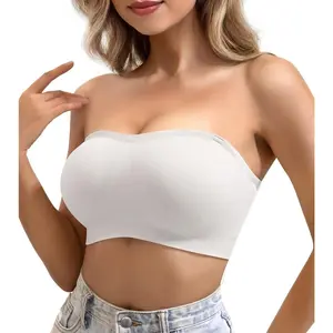 Strapless Bras for Women, Bandeau Bra, Strapless Push Up Bra, Tube Top, Anti Slip Wireless with Clear Strap