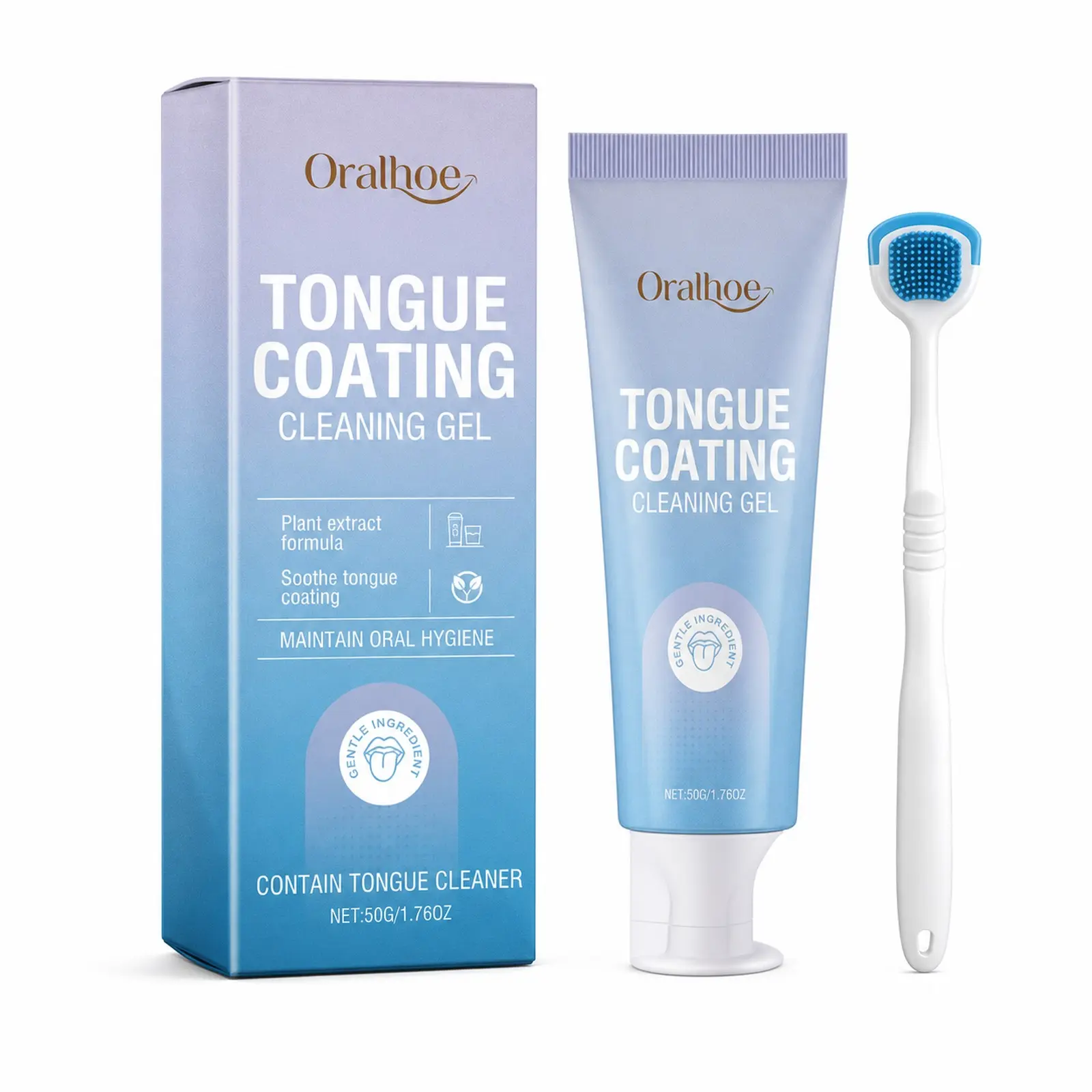 Tongue Cleaning Gel Set with Cleaning Brush for Oral Hygiene, Plant Extract Formula, Daily Oral Care Product, 50g / 1.76oz, Tongue Coating Cleaning Gel, Mouth Care, Honey, 3-Year Shelf, Cleanser, Manual, Daily Care