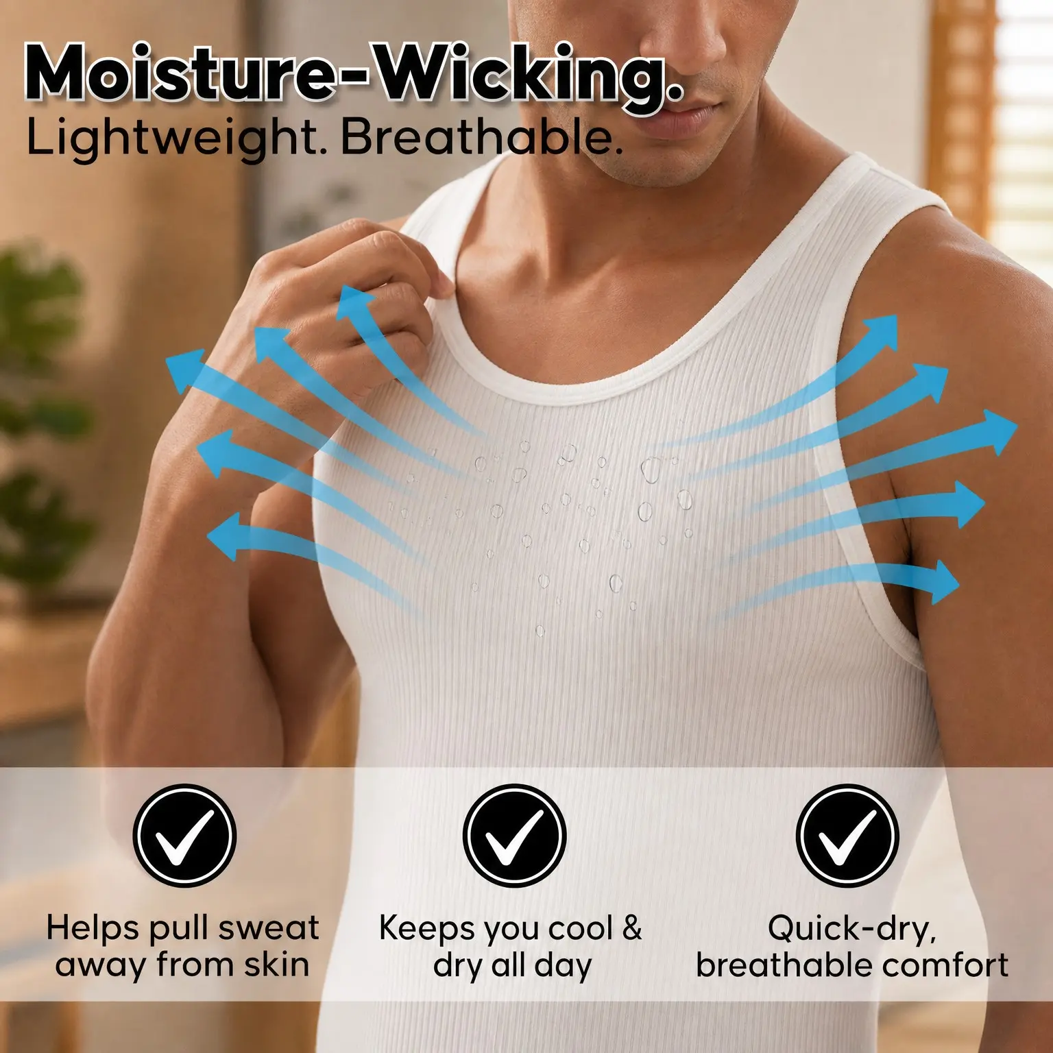 Men's 6-Pack Ribbed Tank Tops – Moisture-Wicking Lightweight Athletic Undershirts(Gift)