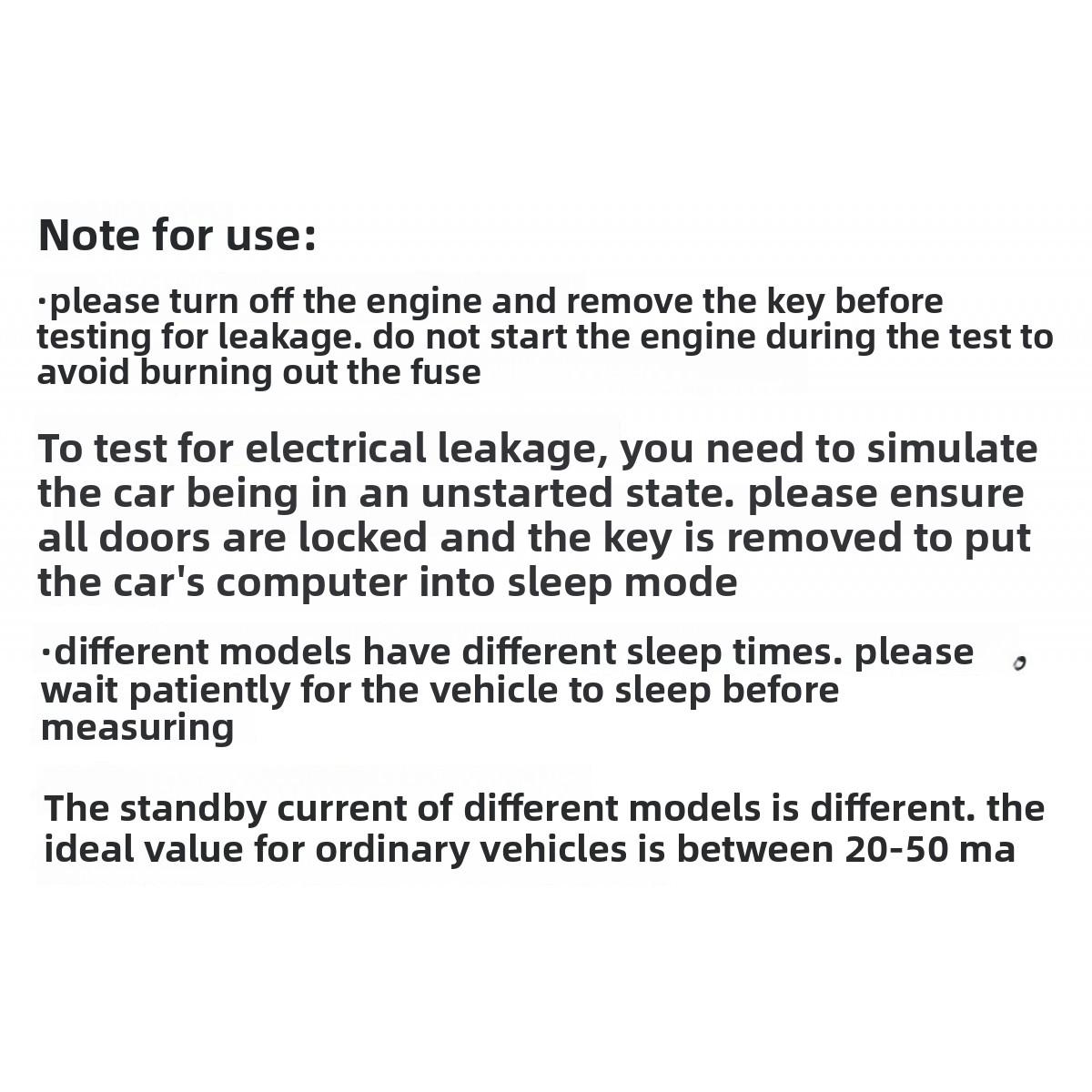 Professional Automotive Parasitic Current Leakage Detector, Car Battery Drain Testing Tool with Leakage Check Function, No Power Disconnection Required