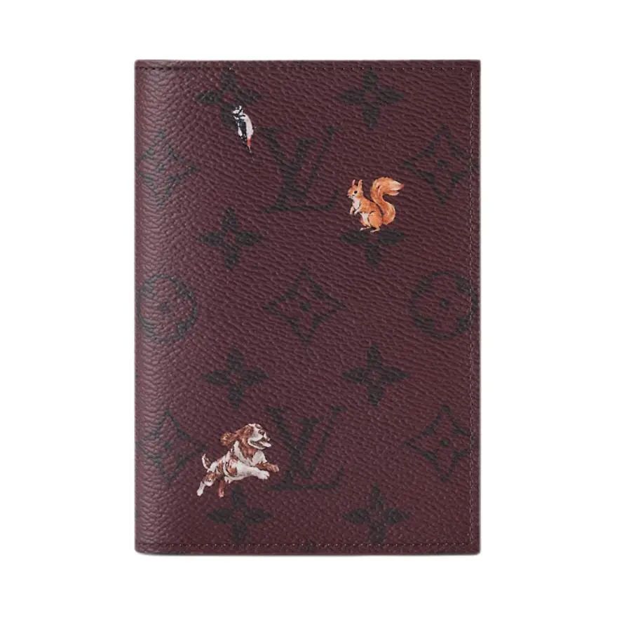 Louis Vuitton Monogram Forest Animal Print Coated Canvas Passport Holder for Men in Burgundy