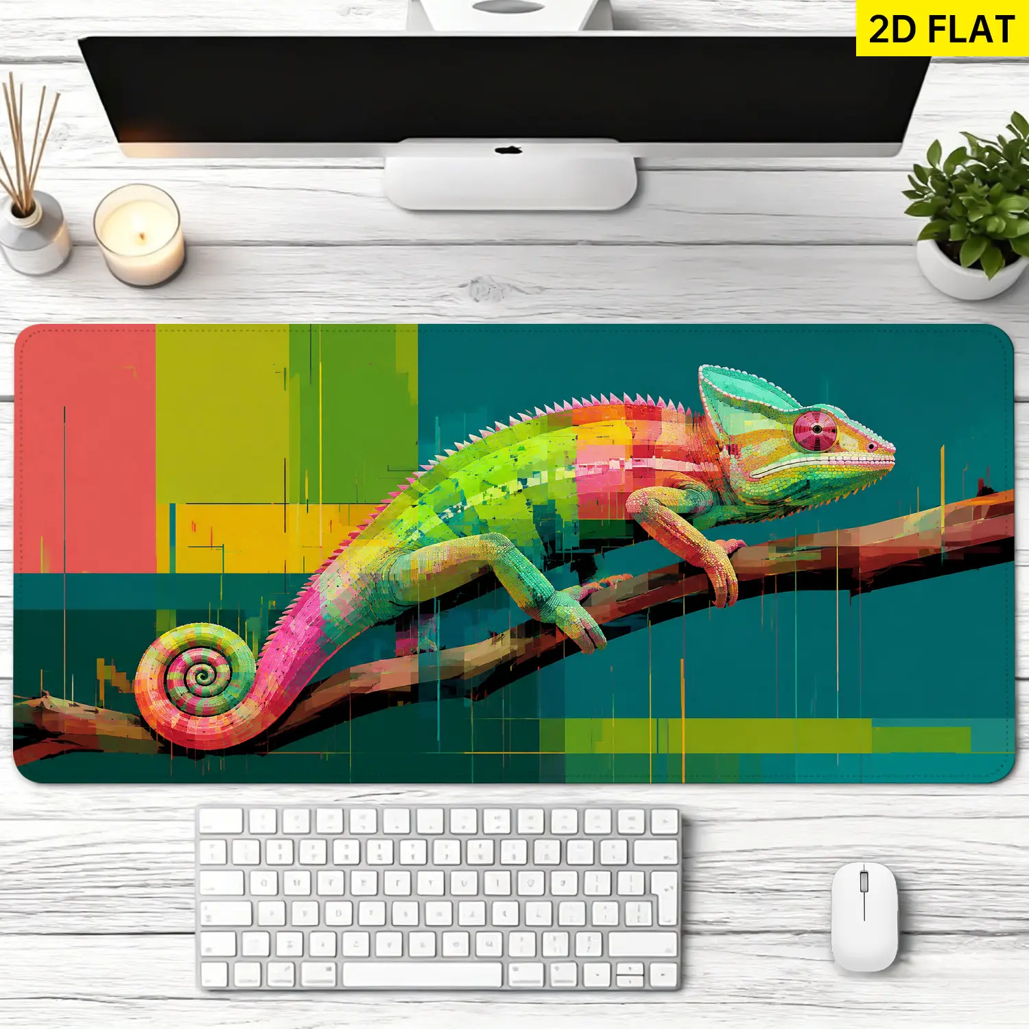 Extra Large vibrant chameleon pixel art Mouse Pad,Non Slip Rubber Pad,Desktop Decoration Drotection Pad,Washable,Lock Edge Multi Size,Premium Multipurpose Mousepad For Office,Gaming Setup,Gift for Family and Friends