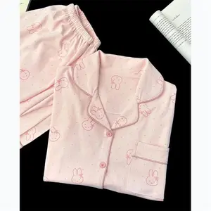 Cute Miffy Sleepwear Set for Women Soft Cotton Long Sleeve Pajamas with Adorable Rabbit Cozy Home Clothes Spring & Autumn