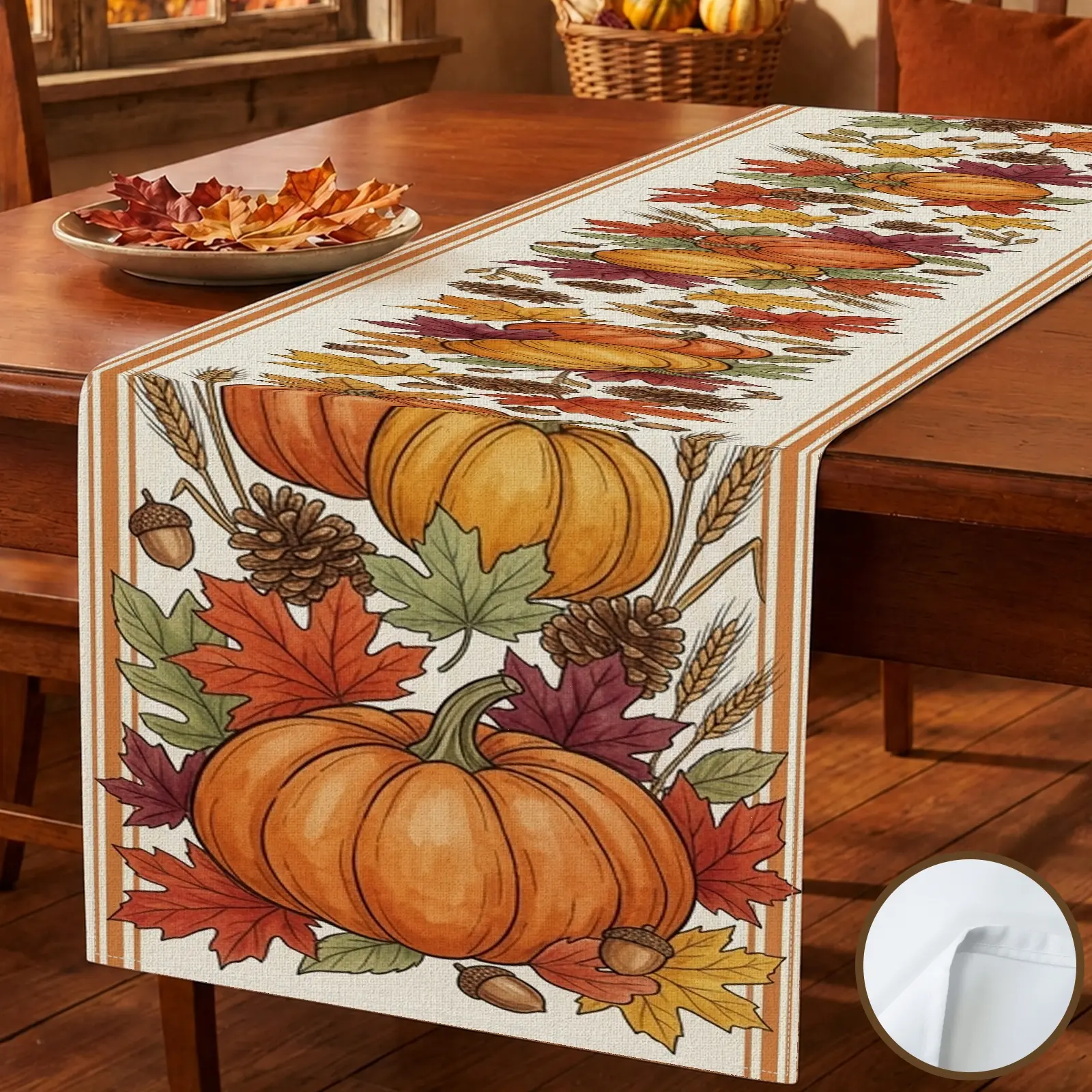 1pc Pumpkin Maple Leaf Table Runner, Rustic Fall Style, Printed Pattern with Autumn Colors, for Dining Table Kitchen Decor Home Decor Thanksgiving Dinner
