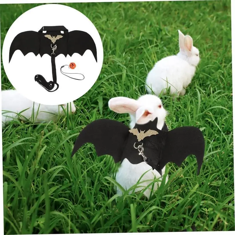 2-piece pet bat wing harness and leash set, small pet costume with pumpkin bell, suitable for Halloween/festival parties/daily dog walking, dual-purpose dog costume accessory