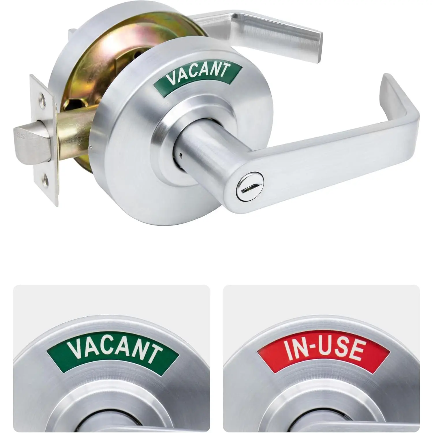 Commercial Door Handle for Bathroom ,Vacant Occupied & Commercial Restroom Lock,Durable Restroom Door Handle with in-Use & Vacant Large  (Sliver)