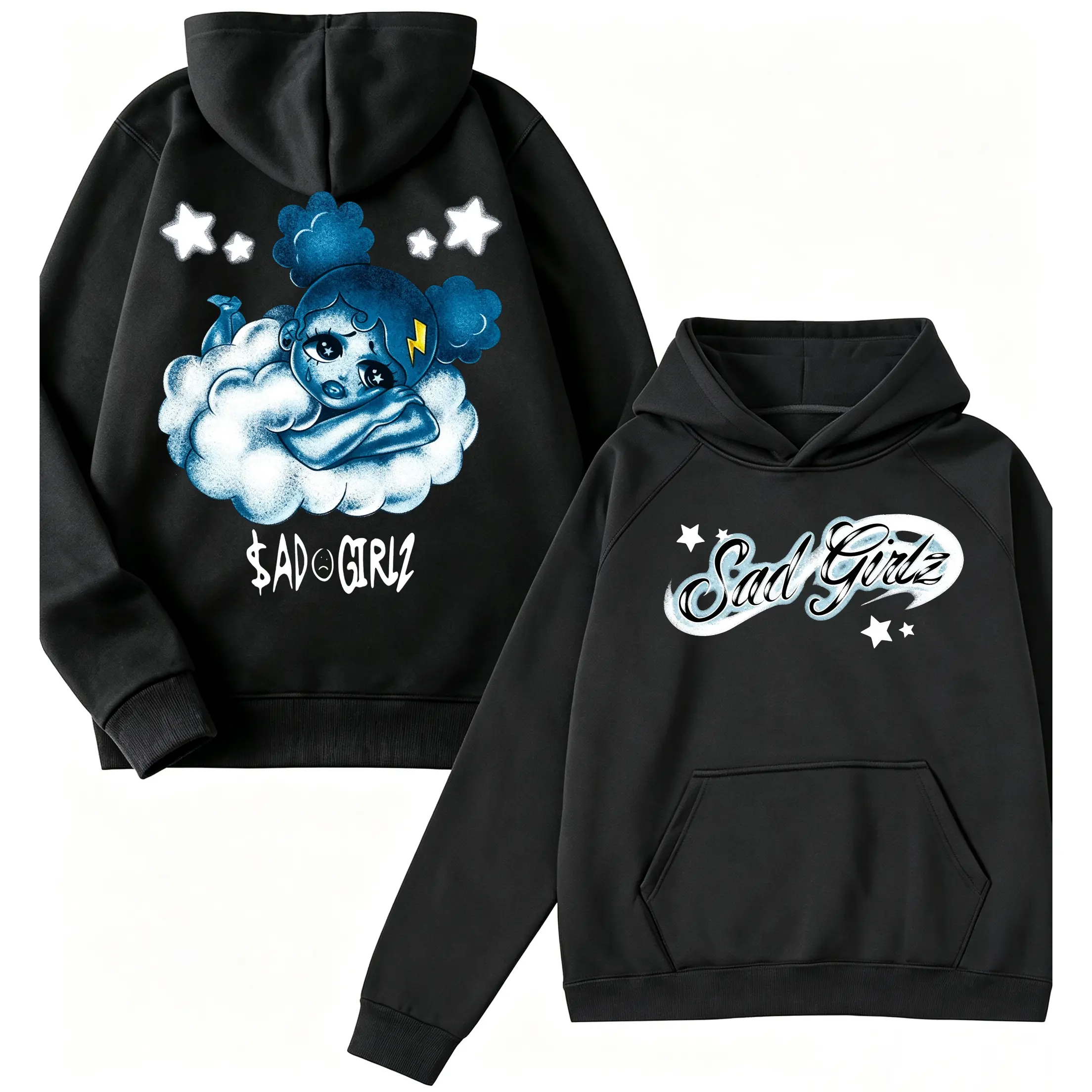 🎵 🎤 Retro SAD Girlz pattern hooded sweatshirt, must-have for hip-hop music lovers