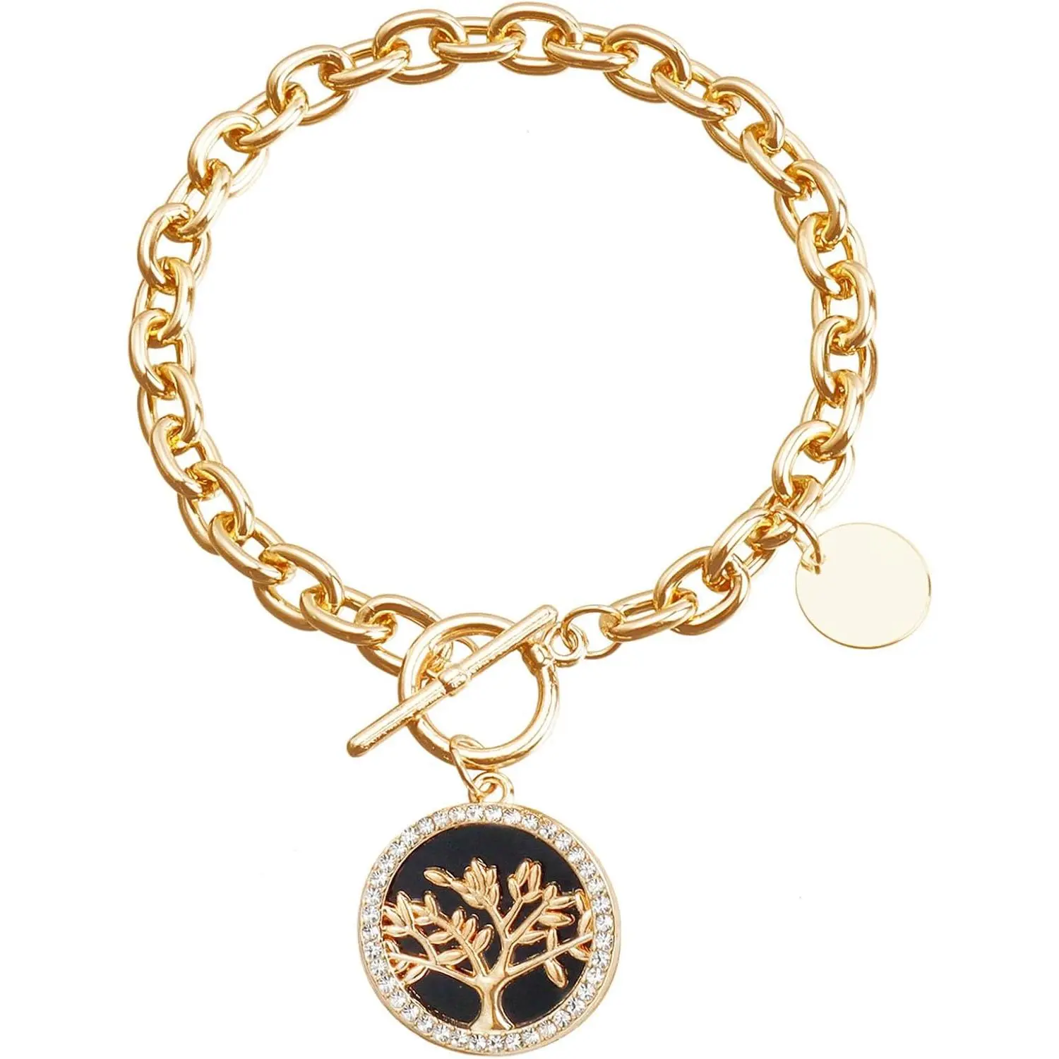 CJFAENGD Bracelets for Women, Tree of Life Bracelet for Women,Toggle Clasp Cuban Link Chain Bracelet with Rhinestone Accents,  Bracelets for Women,Symbolic  for Boho & Trendy Style