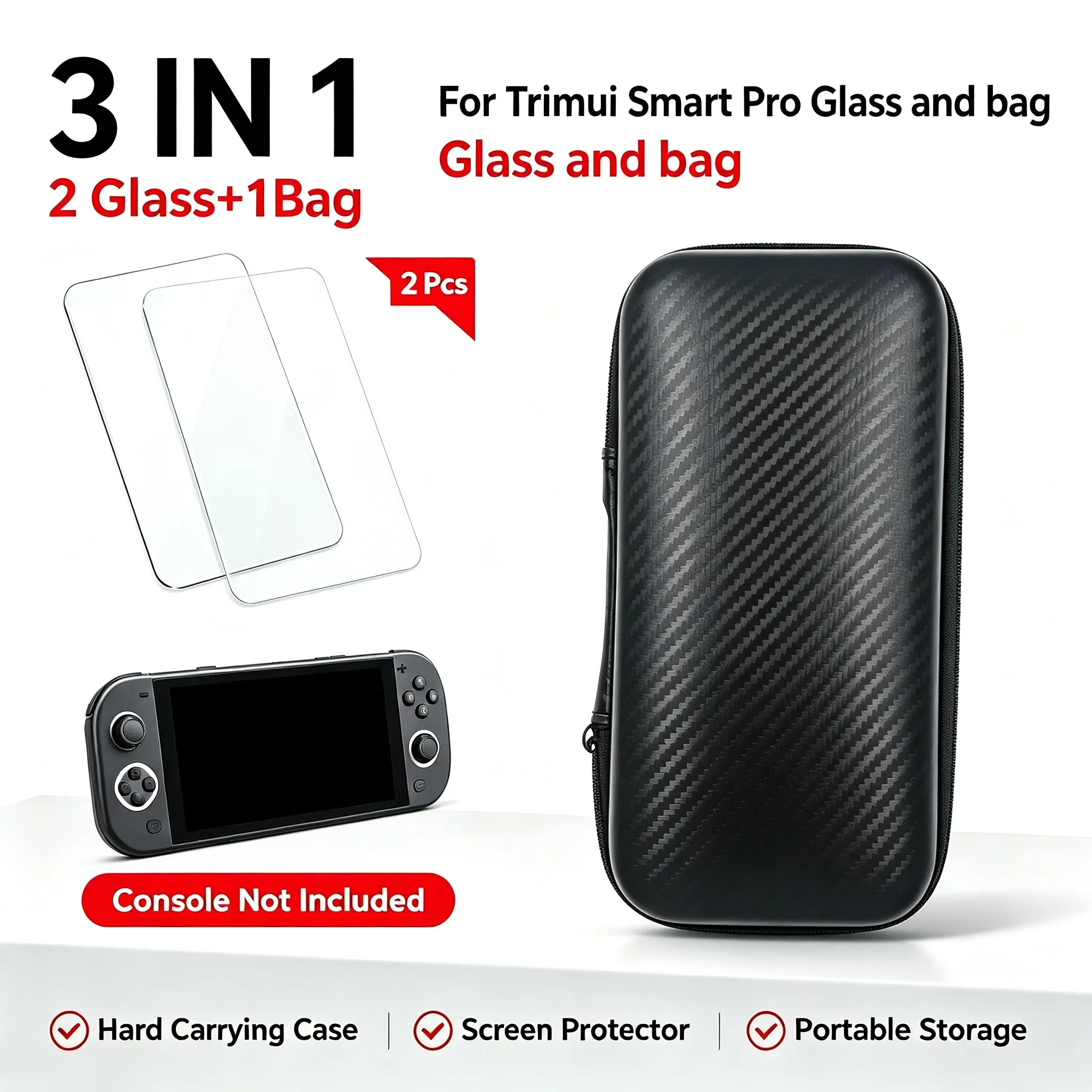 Trimui Smart Pro Full Protection Set, 2 Screen Protectors + Shockproof Storage Bag, Game Console Bag and Tempered Glass Protector