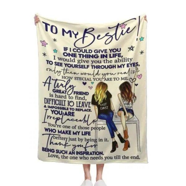 Best Friend Gift To My Bestie Sweet Letter Quote Print Flannel Throw Blanket Warm Cozy Friendship Gift Blanket For Female Best Friend 30*40in 40*50in 50*60in 60*80in US Local Shipping birthday