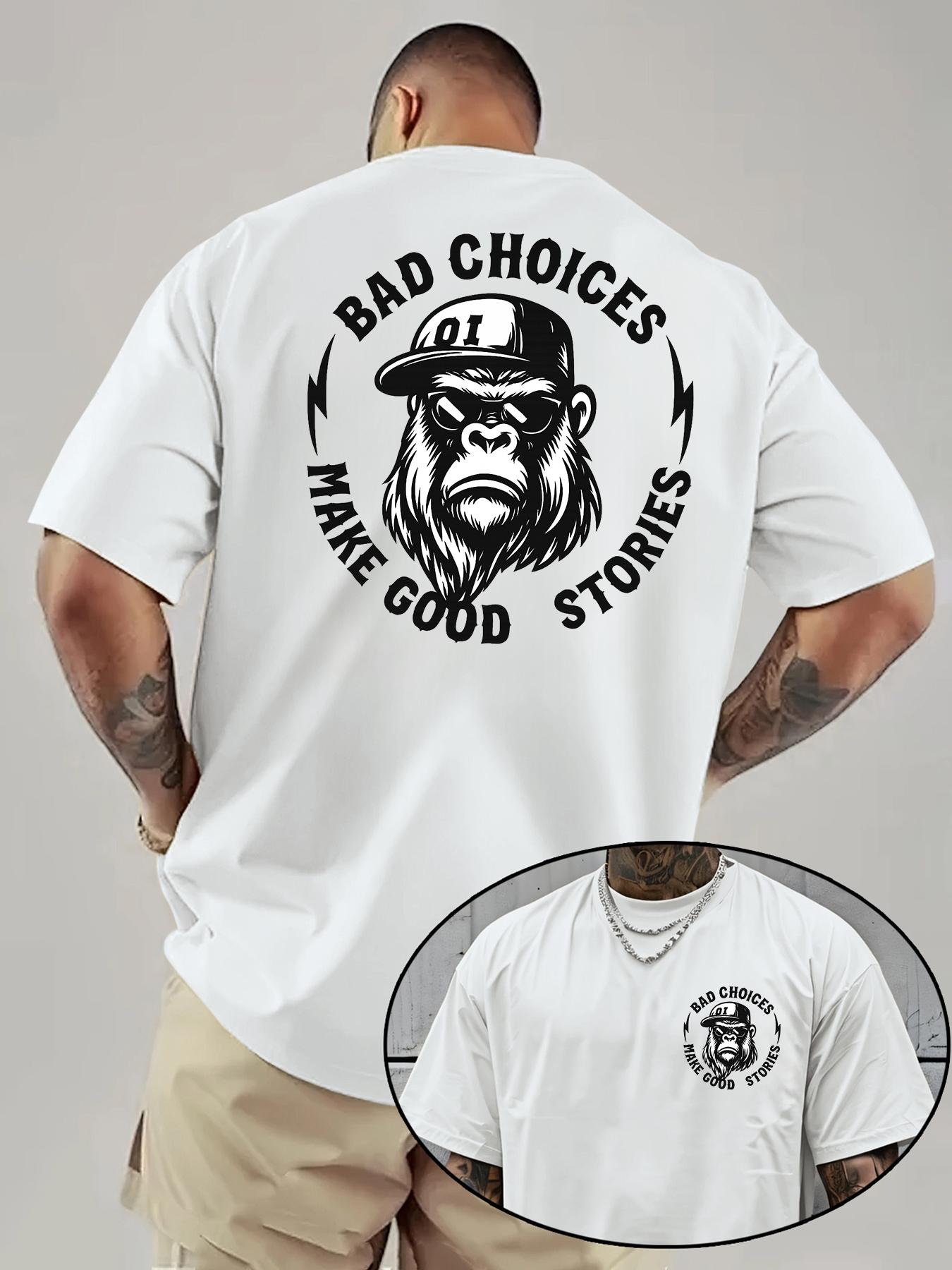 Bad Choices Make Good Stories Chimpanzee Print Men's T-shirt, Menswear Hooded Detachable Fur Collar Jacket