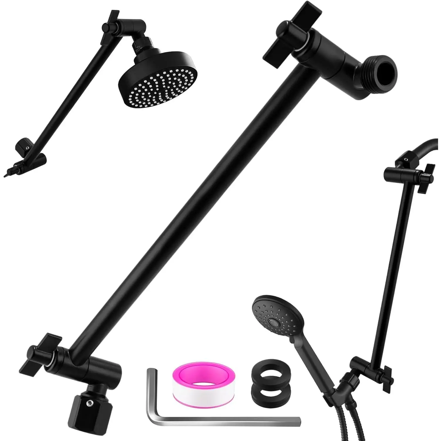 12-Inch Adjustable Length Stainless Steel Shower Head Mount with G1/2 Universal Connector, Matte Black Shower Head Extension Arm
