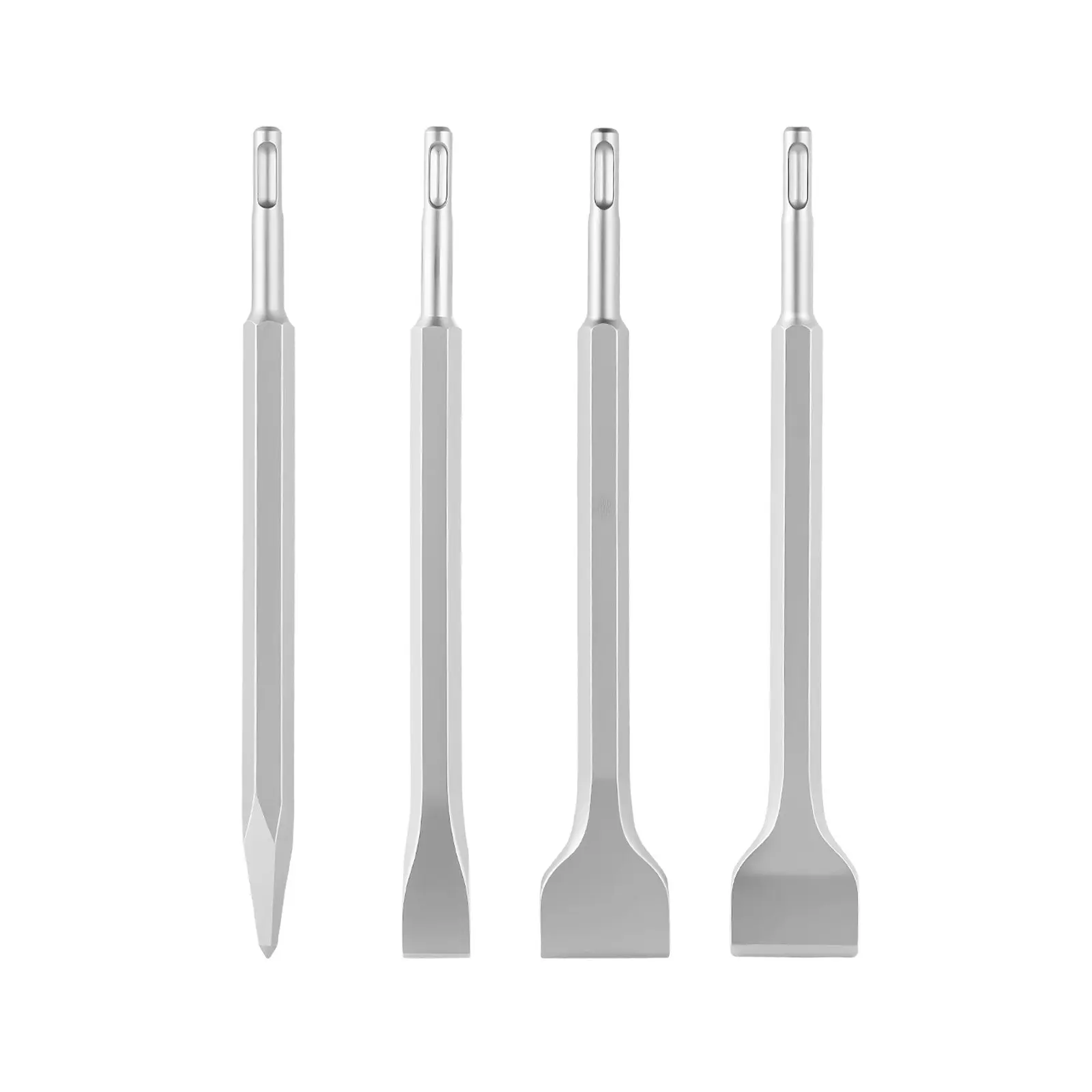 VEVOR 4-Piece SDS Plus Chisel Set, Rotary Hammer Drill Attachments with Point, Flat, Angled Spade Chisels, Heat-Treated 40Cr Alloy Steel, Sharp Edge for Concrete, Brick Demolition Jobs