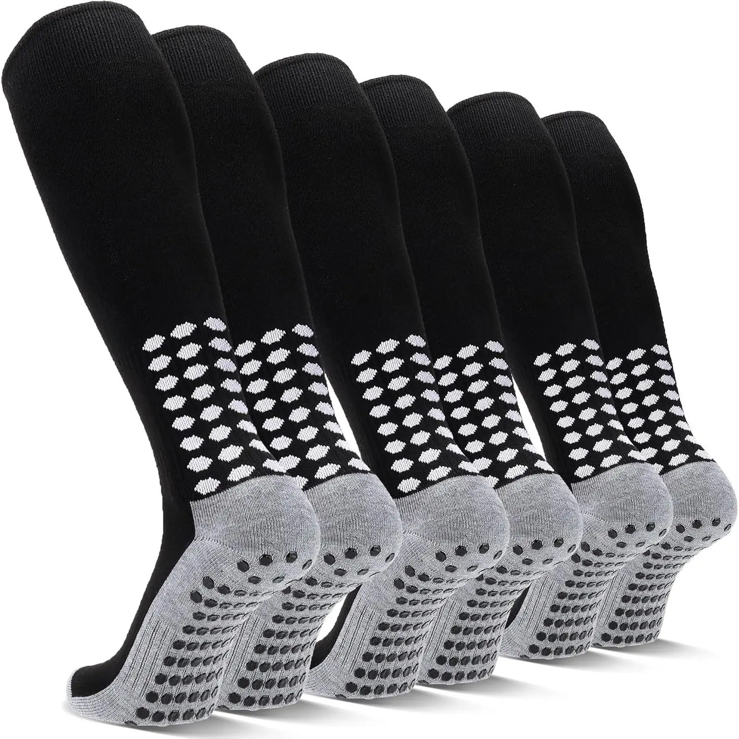 3 Pairs Grip Soccer Socks Men Cushioned Non Slip Football Basketball Sports Socks Knee High Long Socks