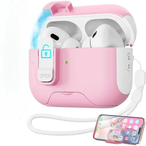 Earphone Cases for AirPods4  AirPodsPro3 Pro2  AirPodsPro Case with Safety Lock & Phone Stand, Auto Opening AirPods Pro Case Cover Compatible with Airpods Pro 2nd/1st Generation Cases for Women Girly with Cleaner,Lanyard, Drop Protective