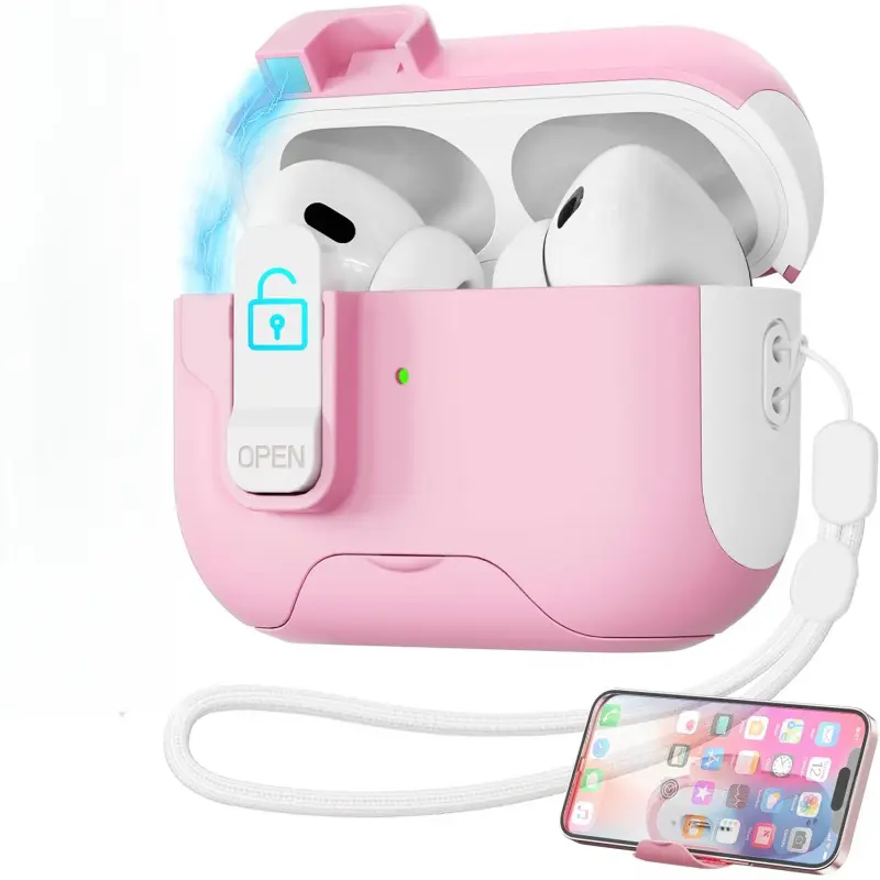 Earphone Cases for AirPods4  AirPodsPro3 Pro2  AirPodsPro Case with Safety Lock & Phone Stand, Auto Opening AirPods Pro Case Cover Compatible with Airpods Pro 2nd/1st Generation Cases for Women Girly with Cleaner,Lanyard, Drop Protective