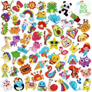 60pcs 5D Diamond Art Stickers Arts and Crafts Creative Gem Art Paint by Number Kits for Kids Ages 4-6 6-8 8-12 Boys Girls DIY Mosaic Stickers Toys for Birthday Party Halloween Christmas Giftsfidget toys