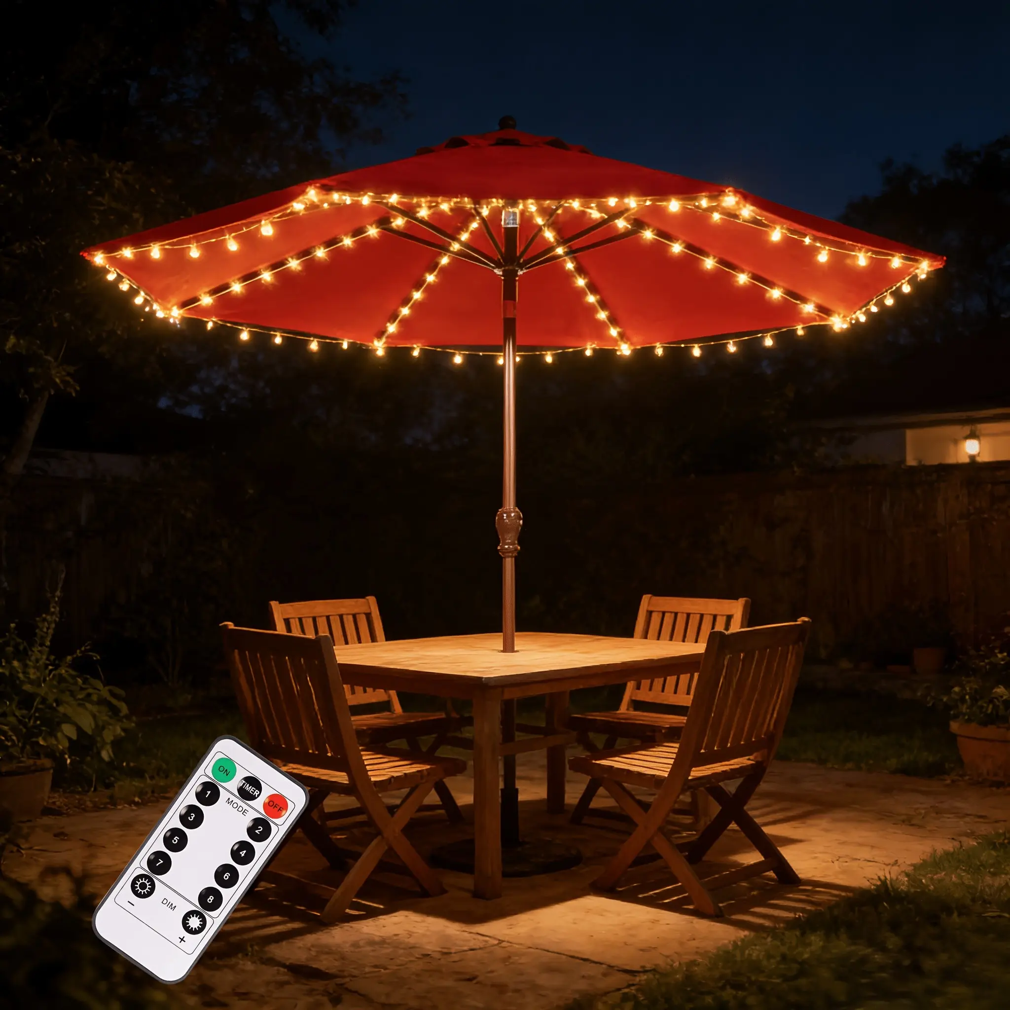 1pc, Solar Umbrella Light Outdoor, 104 LED Patio Umbrellas With 8 Modes, Timed Light With Remote Control, Brightness Adjustable, For Party, Family Gathering, Game Room Beach Tent Camping Holiday Decor(Not Including Umbrella)