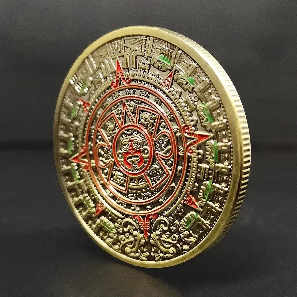 Aztec Gold Dragon Calendar, Mysterious Collectibles, Crafts Gifts, Mexico Mayan Commemorative, Coin Purse Holder, Metal