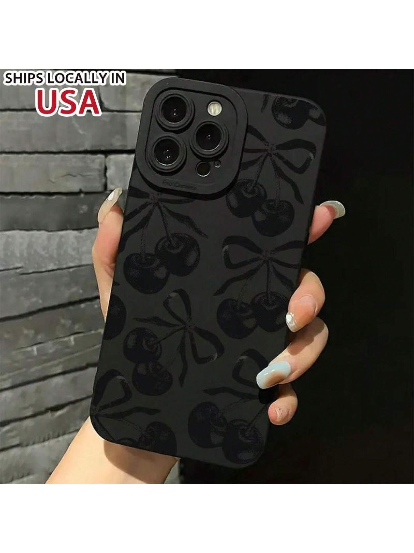 Cherry Pattern Phone Case, Full Coverage Lens Phone Protective Cover, Shockproof Phone Cases Compatible With IPhone 11 12 13 14 15 16 Pro Max/Pro/Plus
