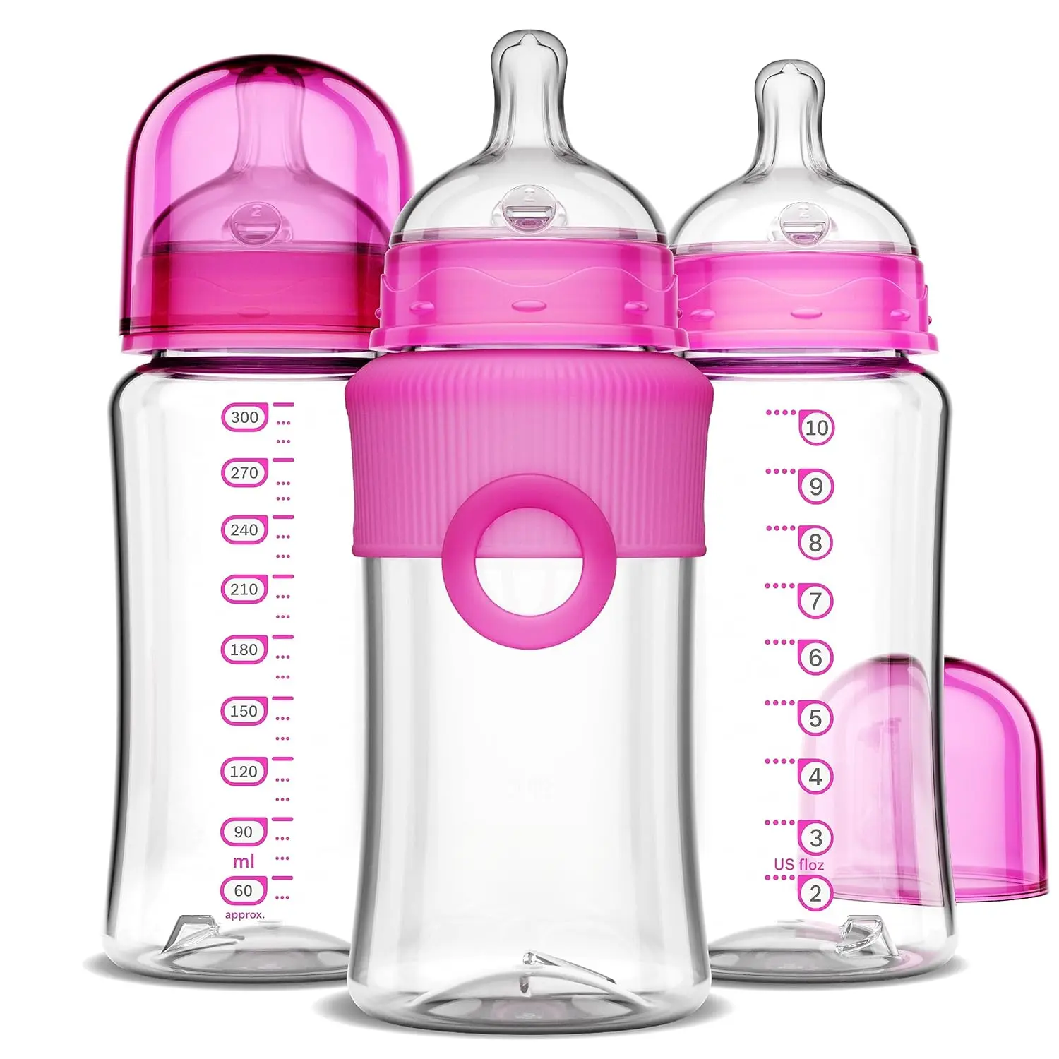Set with Stage 0 Slow Flow Anti Colic Nipple, 10 Oz / 300 ml Capacity, 3X Pack of Anti Colic   0-3 Months - Pink cup  umbottle thy seed baby led bottle Baby Bottle