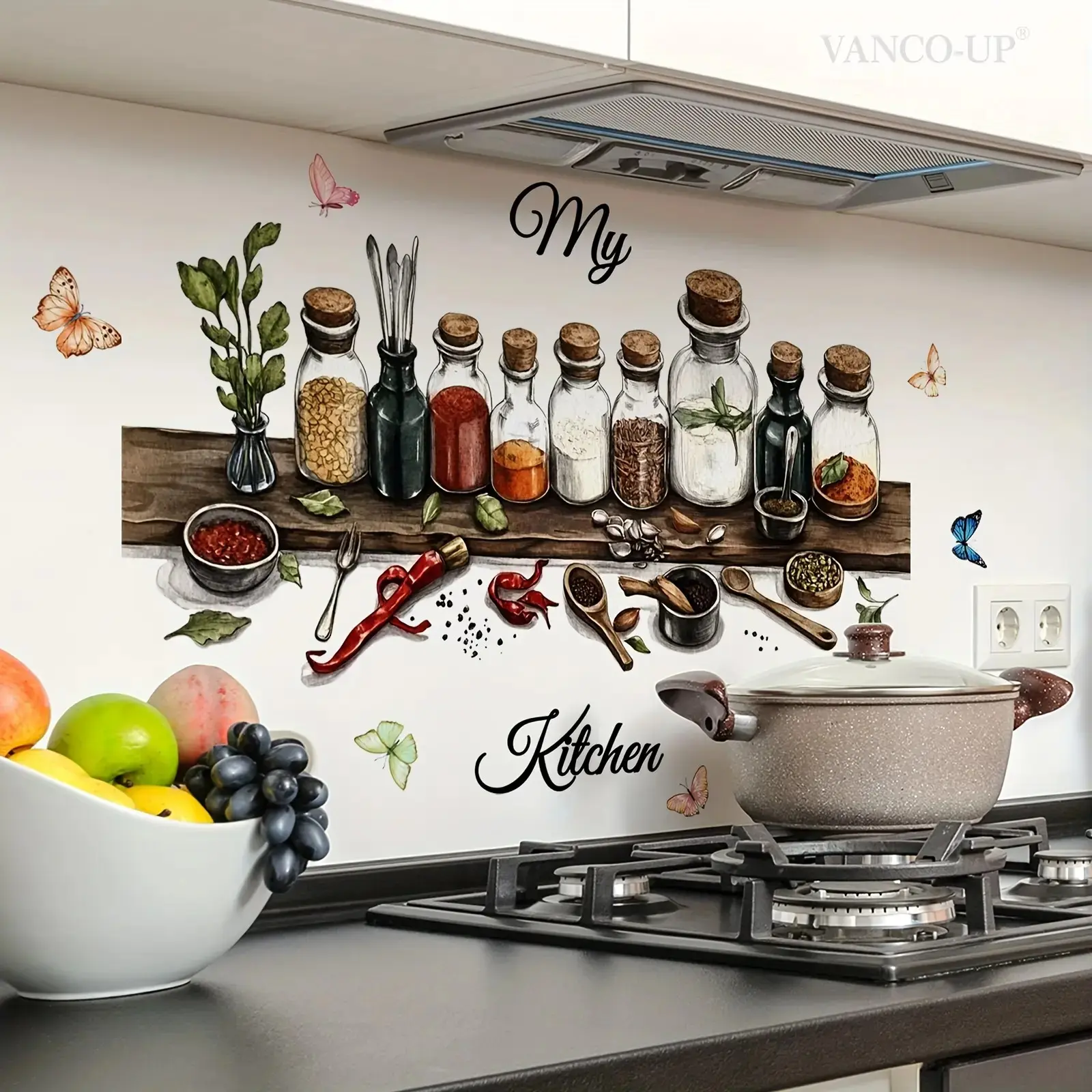 Kitchen Wall Sticker 2D Design, Butterfly Pattern Self-Adhesive Wallpaper, 30x90cm, M18091, Decorative Kitchen Decal, Trendy Choice, PVC Decoration Stickers