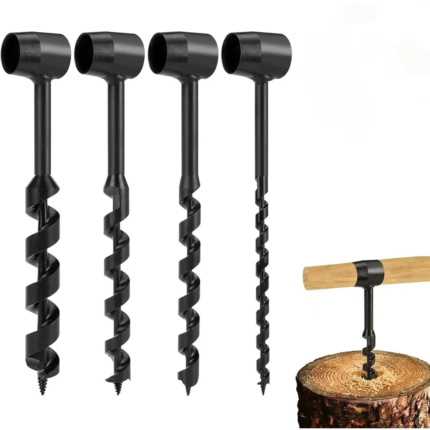 4 count Hand Auger  Drill, Bushcraft Hand Auger Wrench  Eye  Auger Manual Hand Drill Bit  Settlers Wrench Tool Camping,Outdoor,Hiking,Woodworking