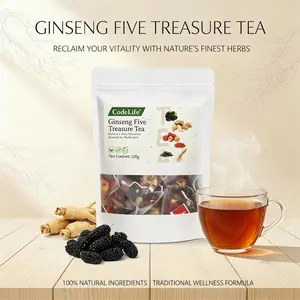 Men Wellness Scented Tea, Traditional Ginseng Five Treasure Formula with Red Date, Wolfberry and Mulberry