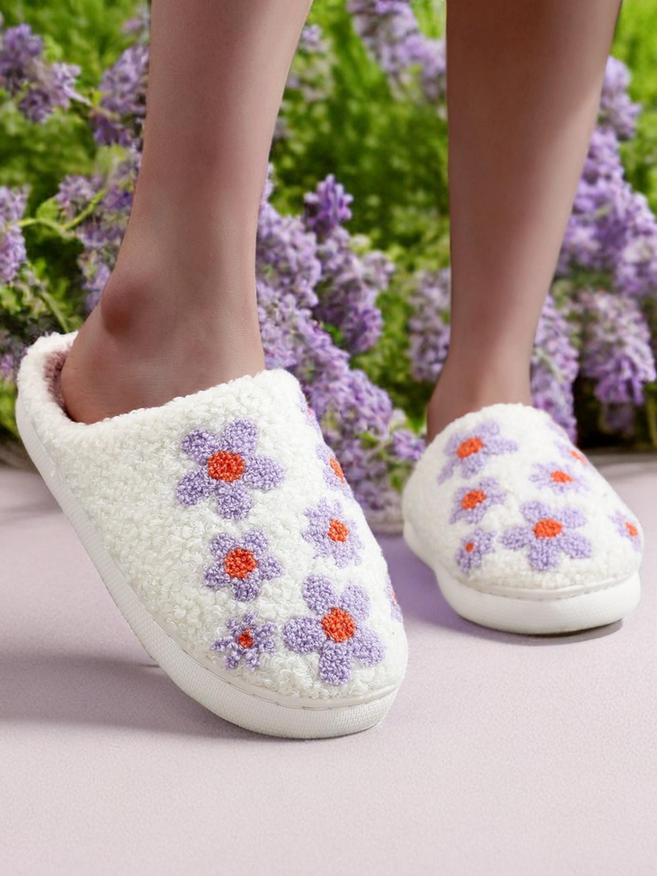 Women's Cute Floral Pattern Plush Slippers, Casual Soft Comfortable Home Slippers, Warm House Shoes for Indoor & Outdoor Use for All Seasons Women's Cute Floral Pattern Plush Slippers, Casual Soft Comfortable Home Slippers, Warm House Shoes for Indoor & Outdoor Use for All Seasons