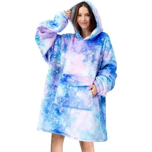 Oversized Galaxy Sherpa Fleece Blanket Hoodie for Adult Women & Men