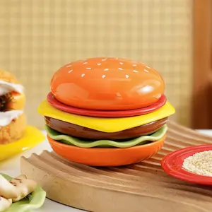 Fun 3D Hamburger Ceramic Stackable Bowl 6pcs Set | Creative Burger Shape Multi-layer Food Jar | Aesthetic Tableware & Unique Desktop Decor