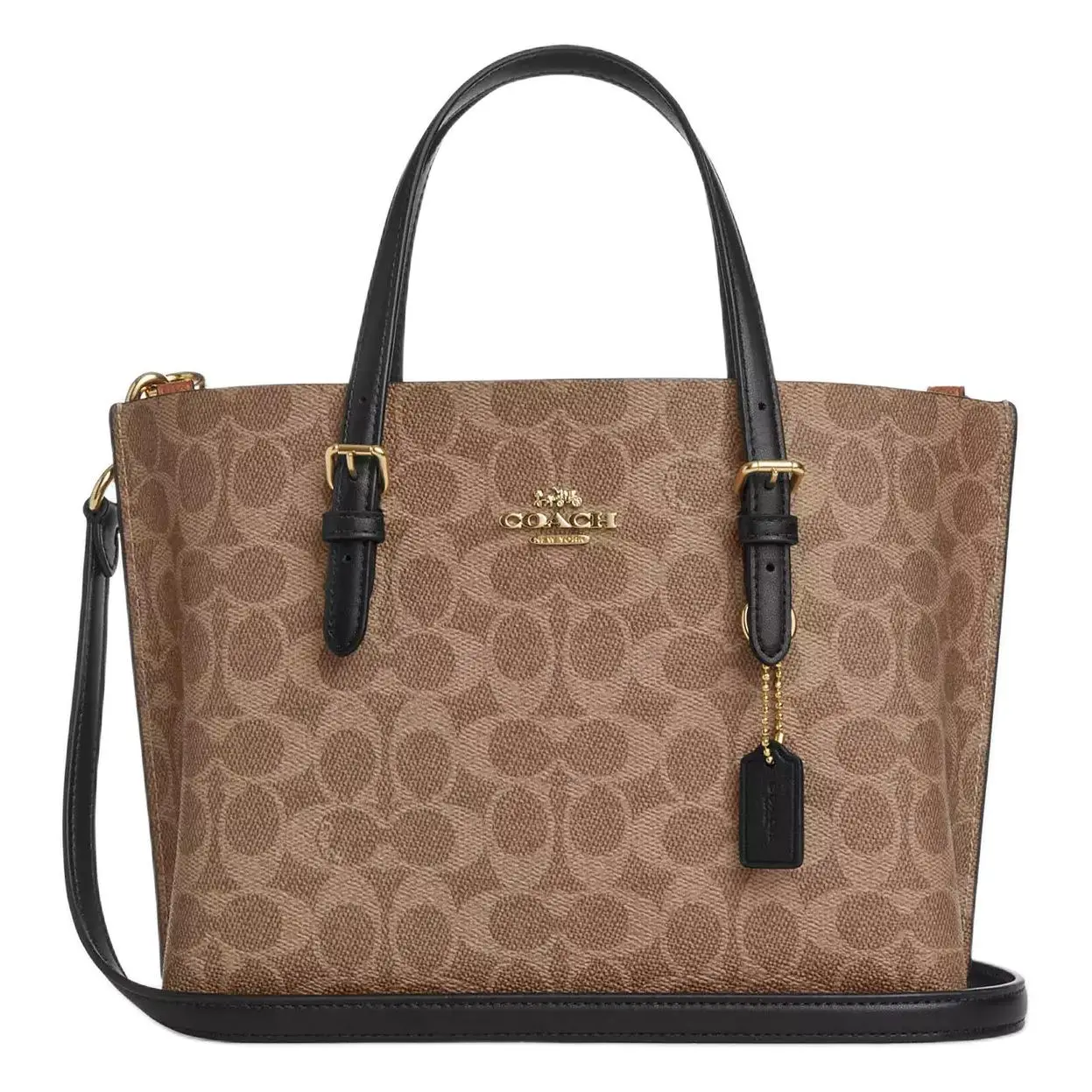 Coach Mollie Detachable Strap Tote Bag for Women – Faux Leather, Tan and Black Two-Tone
