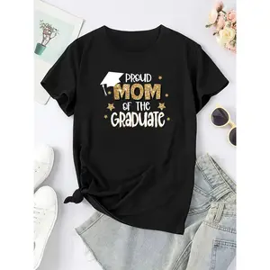 Graduation Season Graphic Fashion Round Neck Sports Short Sleeve T-Shirt Top Women's Sportswear